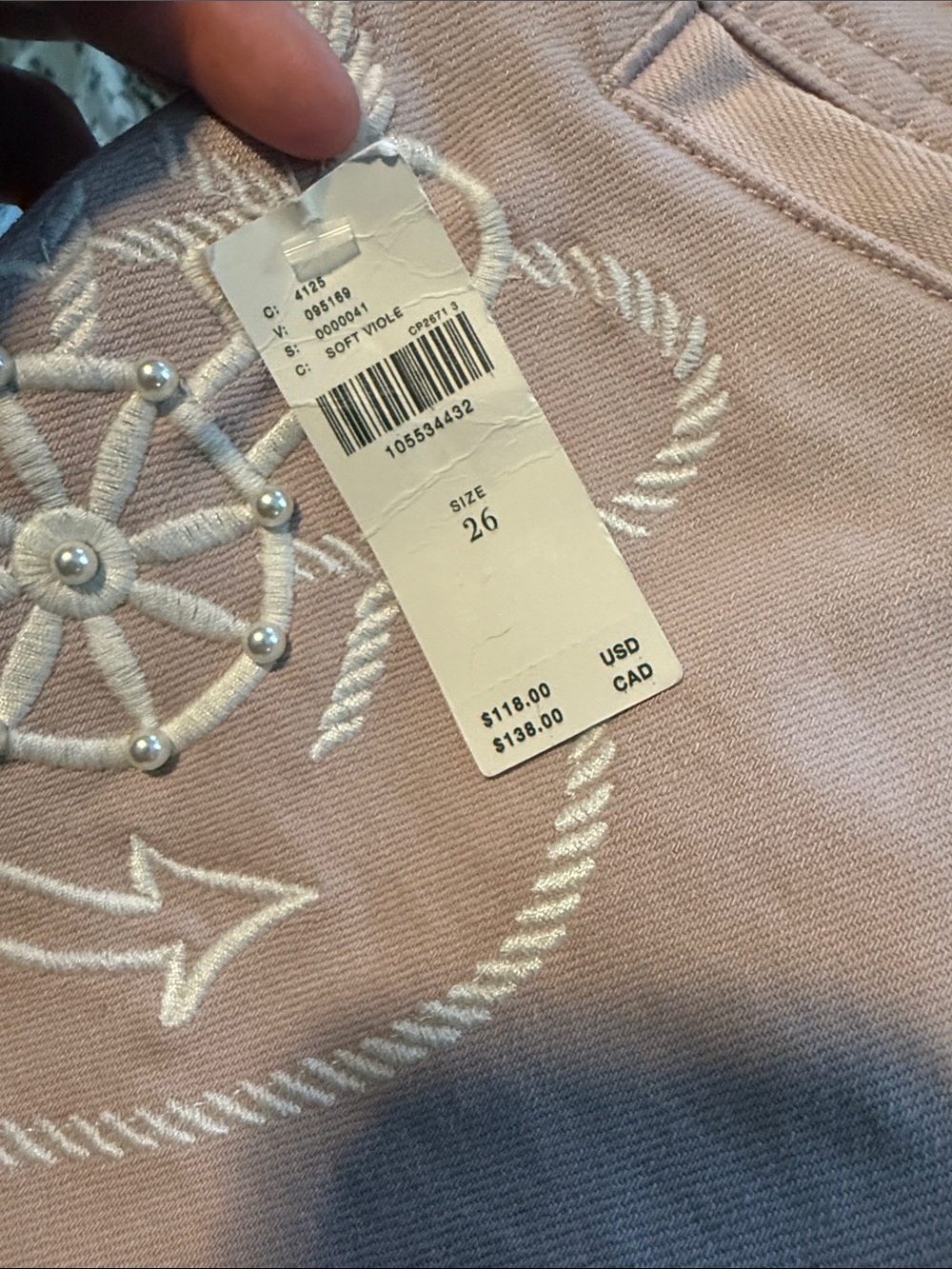 Anthropologie Maeve Ettie High-Rise Scallop Hem Pink Shorts Embroidered W/ Pearl - Picture 7 of 7